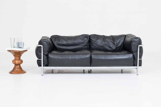 Vintage Sofa LC3 von Le Corbusier für Cassina in schwarzem Leder