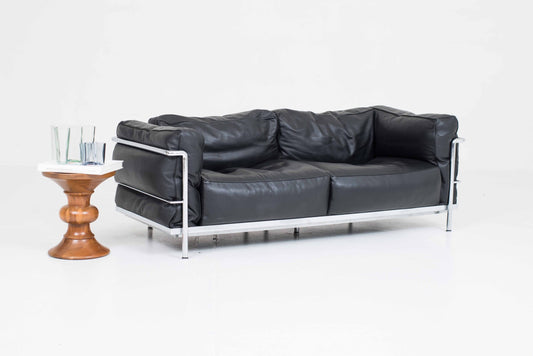 Vintage Sofa LC3 von Le Corbusier für Cassina in schwarzem Leder