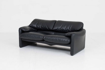 Vintage Sofa "Maralunga" von Vico Magistretti für Cassina, schwarzes Leder