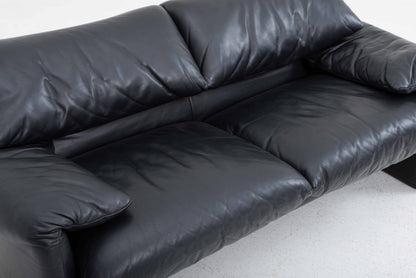 Vintage Sofa "Maralunga" von Vico Magistretti für Cassina, schwarzes Leder