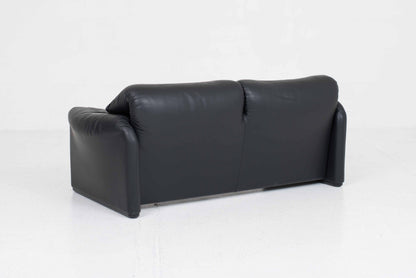 Vintage Sofa "Maralunga" von Vico Magistretti für Cassina, schwarzes Leder