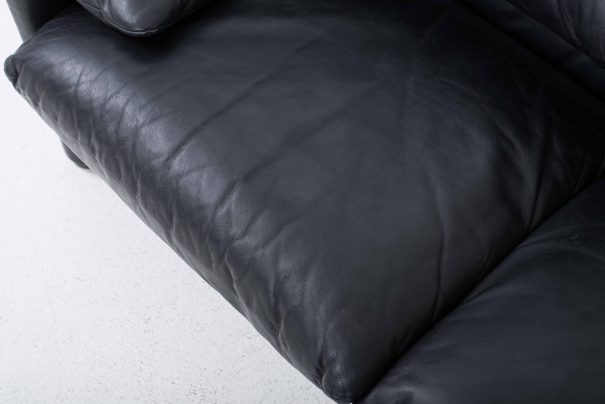 Vintage Sofa "Maralunga" von Vico Magistretti für Cassina, schwarzes Leder