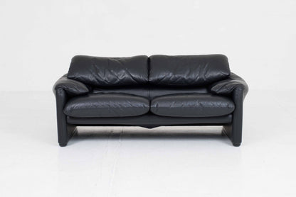 Vintage Sofa "Maralunga" von Vico Magistretti für Cassina, schwarzes Leder