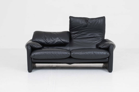 Vintage Sofa "Maralunga" von Vico Magistretti für Cassina, schwarzes Leder
