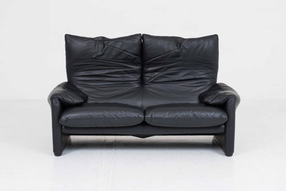 Vintage Sofa "Maralunga" von Vico Magistretti für Cassina, schwarzes Leder