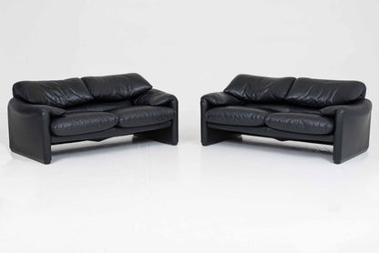Vintage Sofa "Maralunga" von Vico Magistretti für Cassina, schwarzes Leder