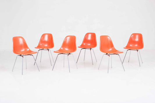 Vintage Stuhl Fiberglass DSX von Charles und Ray Eames für Herman Miller/Vitra, Rotorange