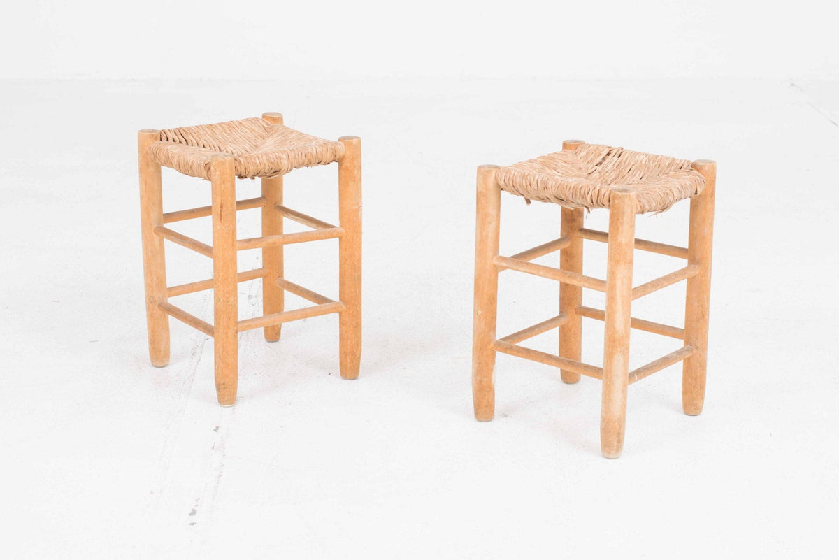 Vintage stool straw weave brown per piece