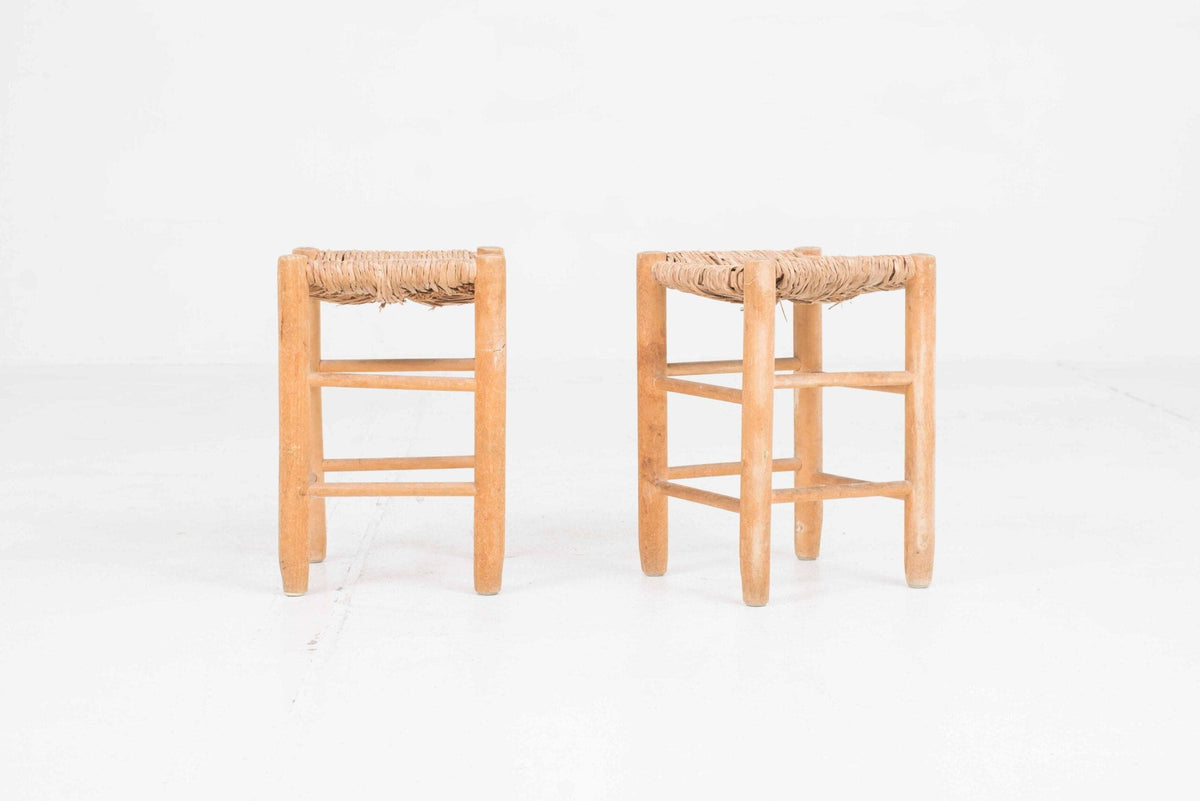 Vintage stool straw weave brown per piece