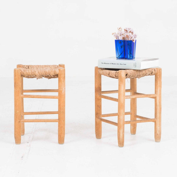 Vintage stool straw weave brown per piece