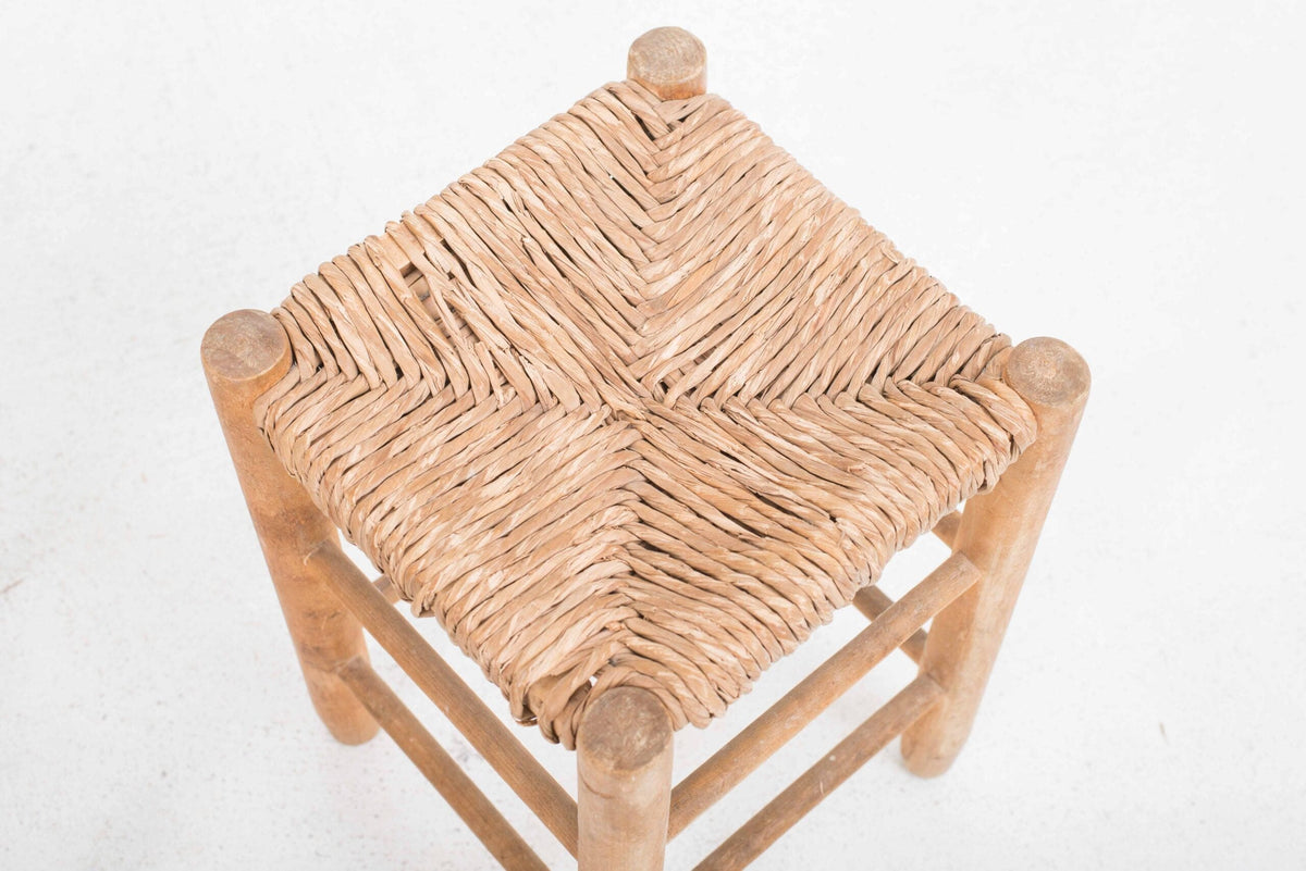 Vintage stool straw weave brown per piece