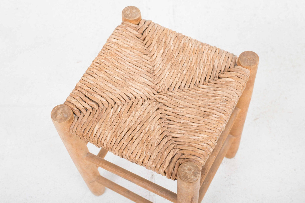 Vintage stool straw weave brown per piece