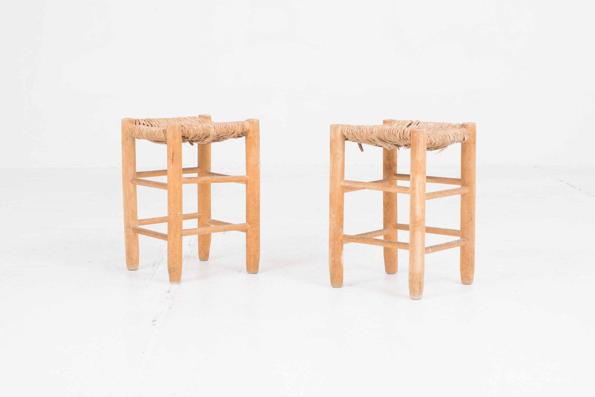 Vintage stool straw weave brown per piece