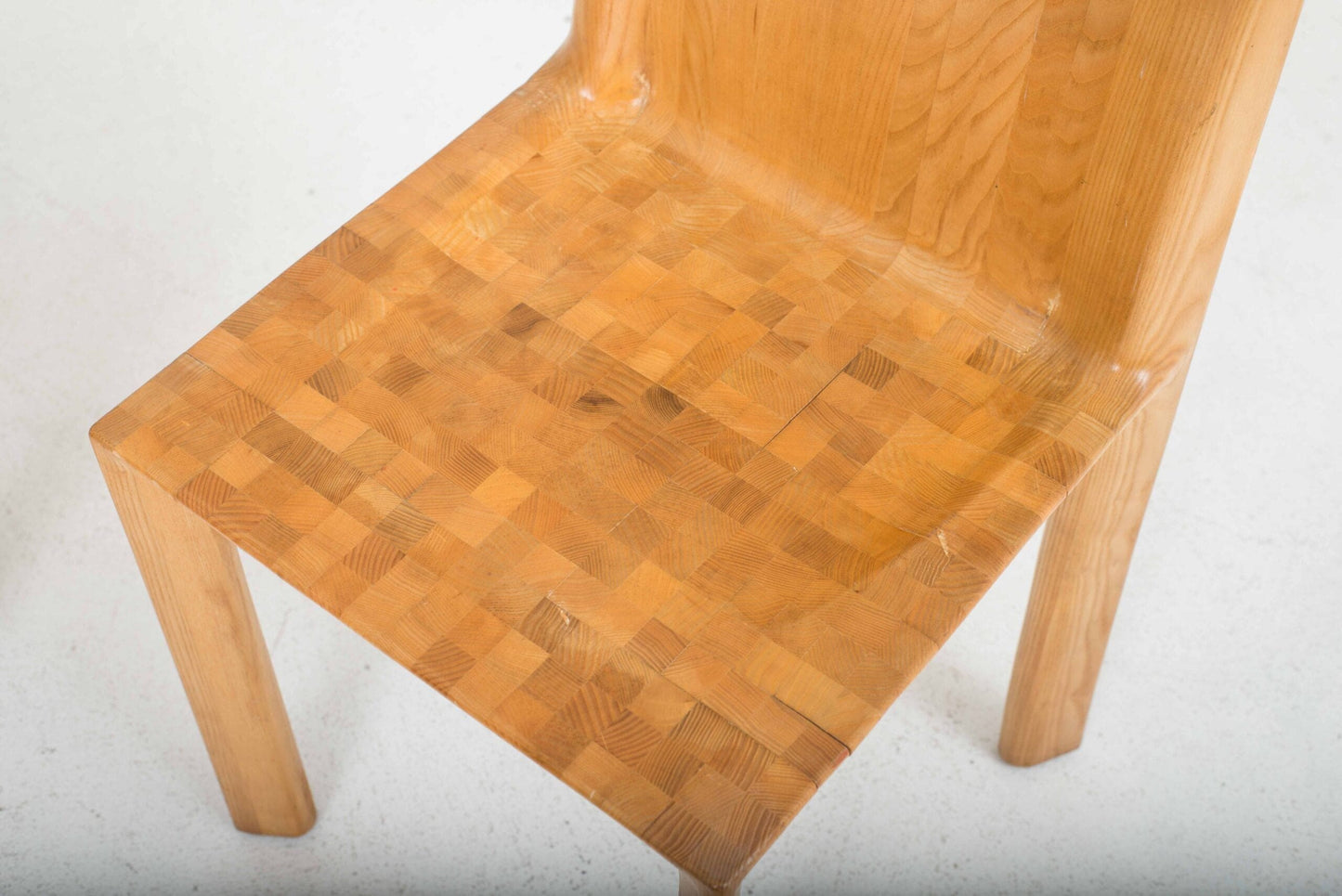 Vintage solid wood chair from Horgenglarus checkerboard pattern