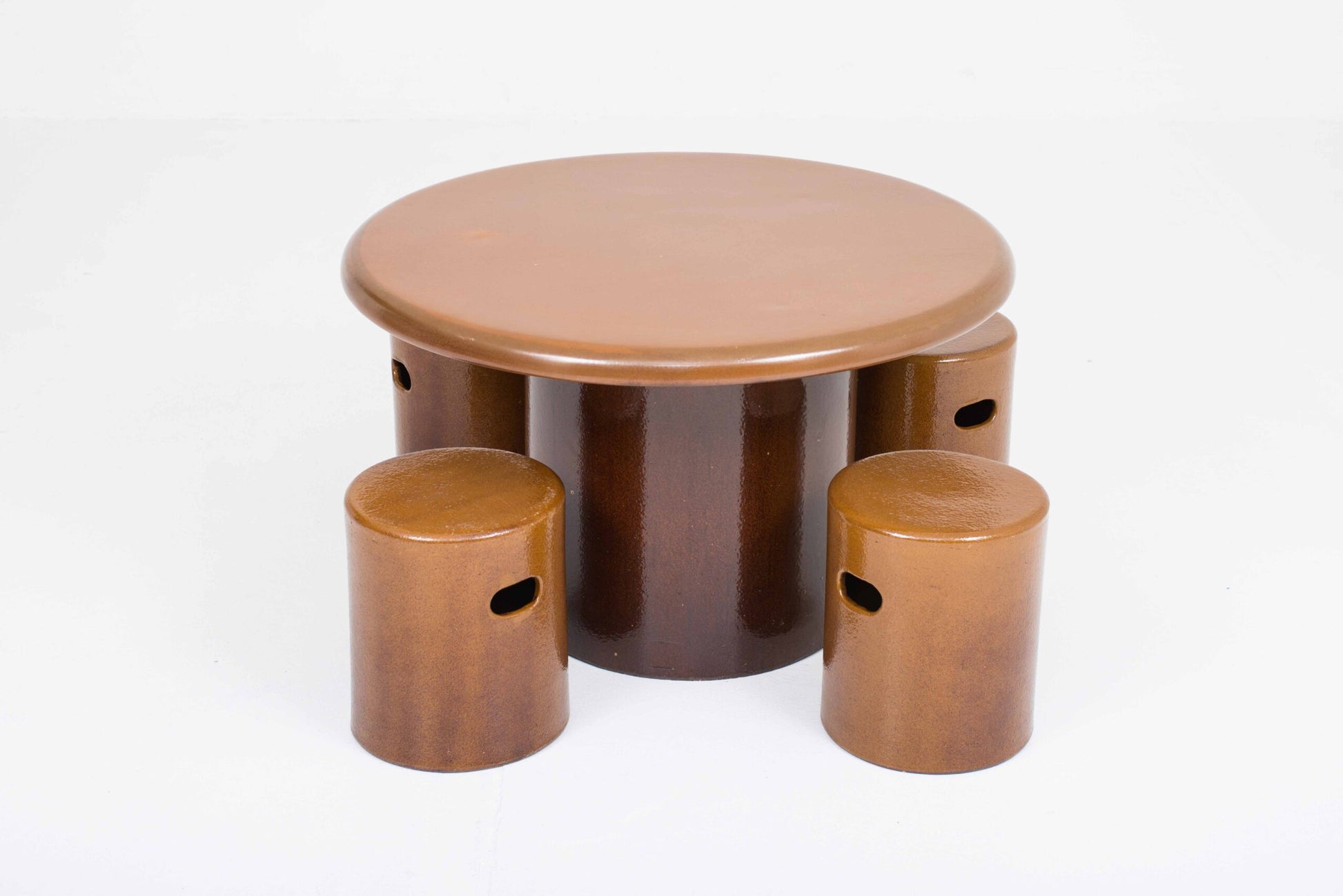 Vintage Tisch und Hocker Set von 5 von Schaffhauser Steinzeug