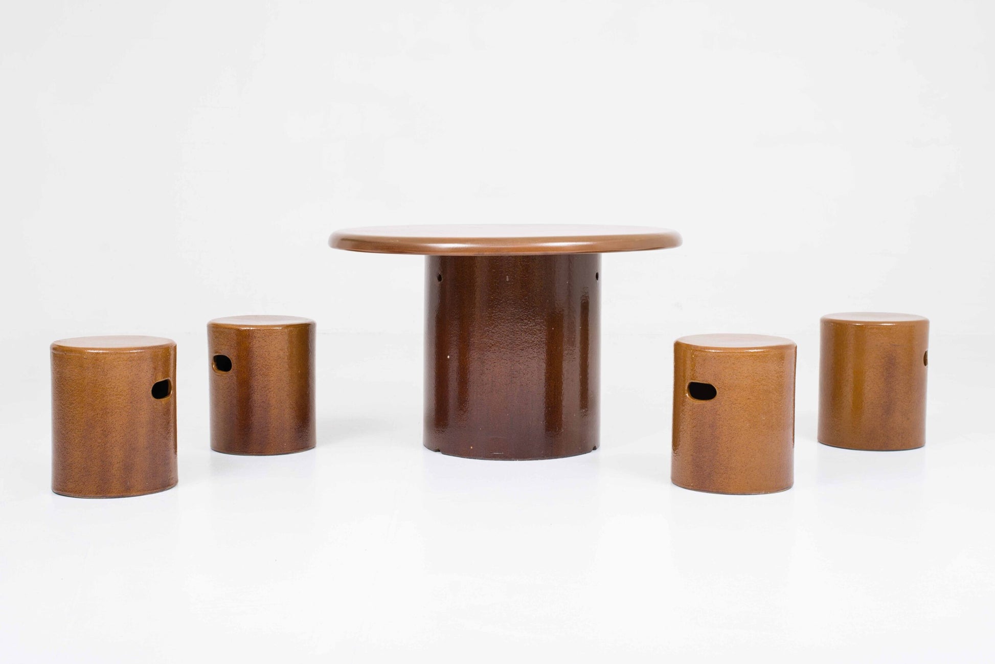 Vintage Tisch und Hocker Set von 5 von Schaffhauser Steinzeug