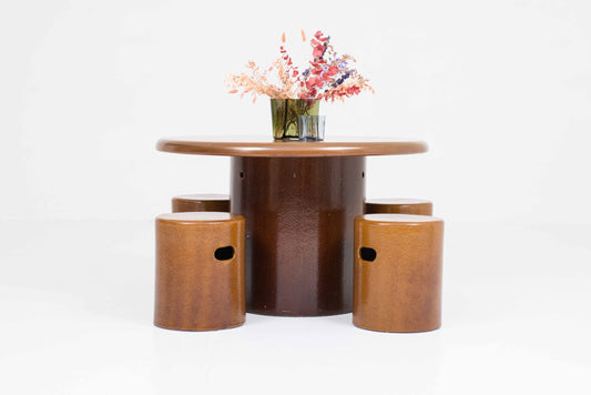 Vintage Tisch und Hocker Set von 5 von Schaffhauser Steinzeug