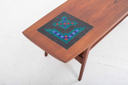 Vintage Couchtisch aus Teak mit Keramik von Arne Hovmand-Olsen für Mogens Kold