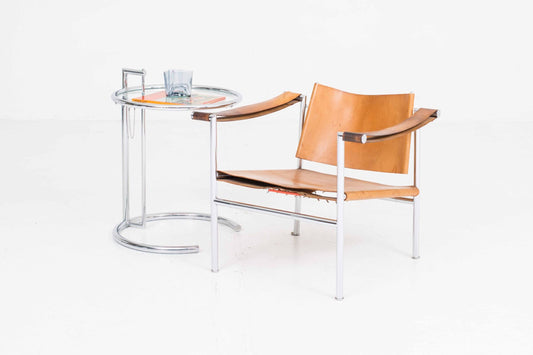 Vintage Sessel Hommage à Corbusier von Fritz Haller für Pfalzberger Cognac/verchromt