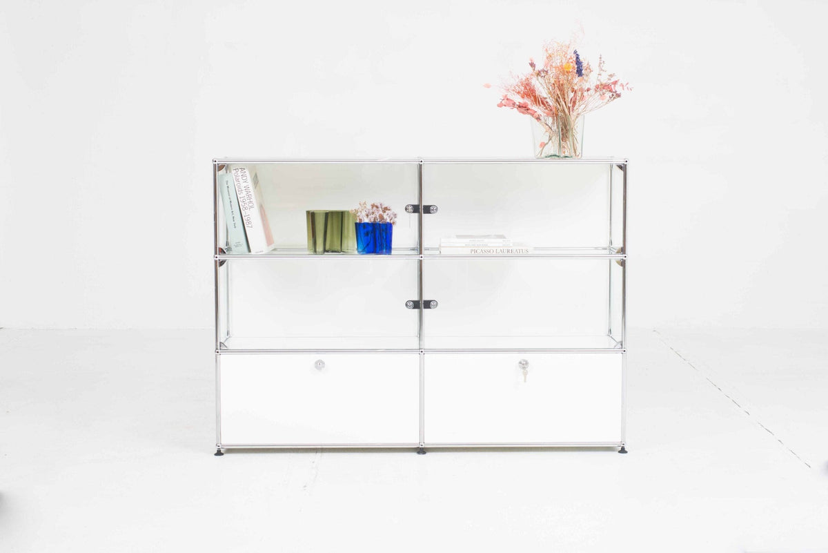 Commode à tiroirs USM par USM en verre blanc Mid Century Modern