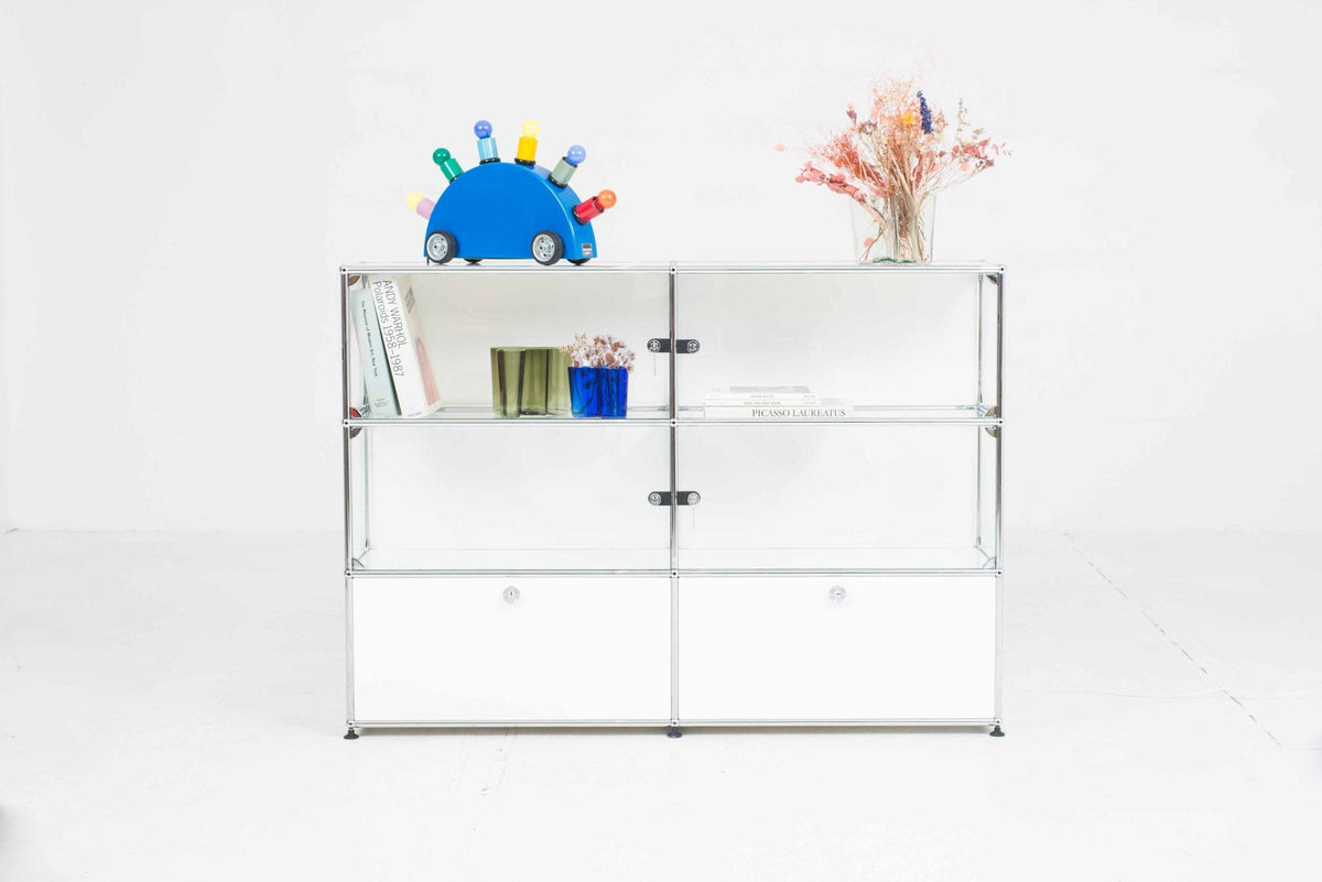 Commode à tiroirs USM par USM en verre blanc Mid Century Modern