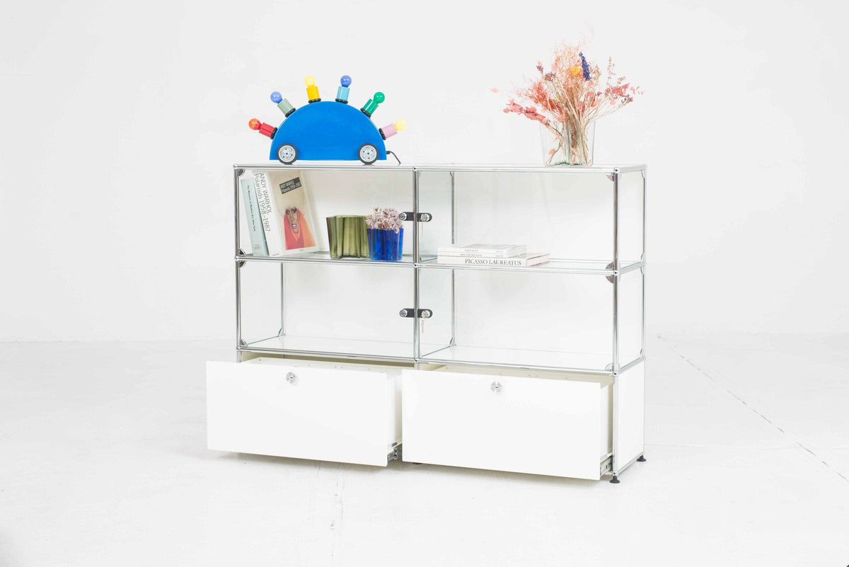Commode à tiroirs USM par USM en verre blanc Mid Century Modern