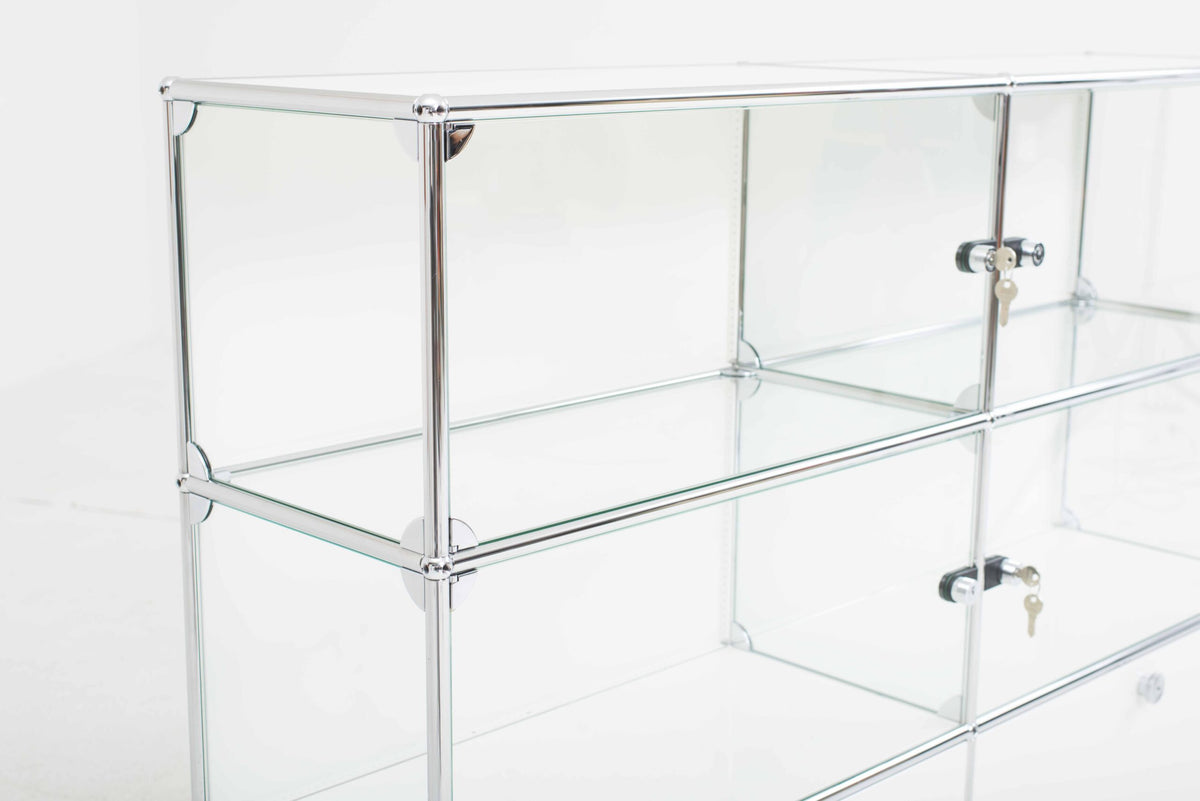 Commode à tiroirs USM par USM en verre blanc Mid Century Modern