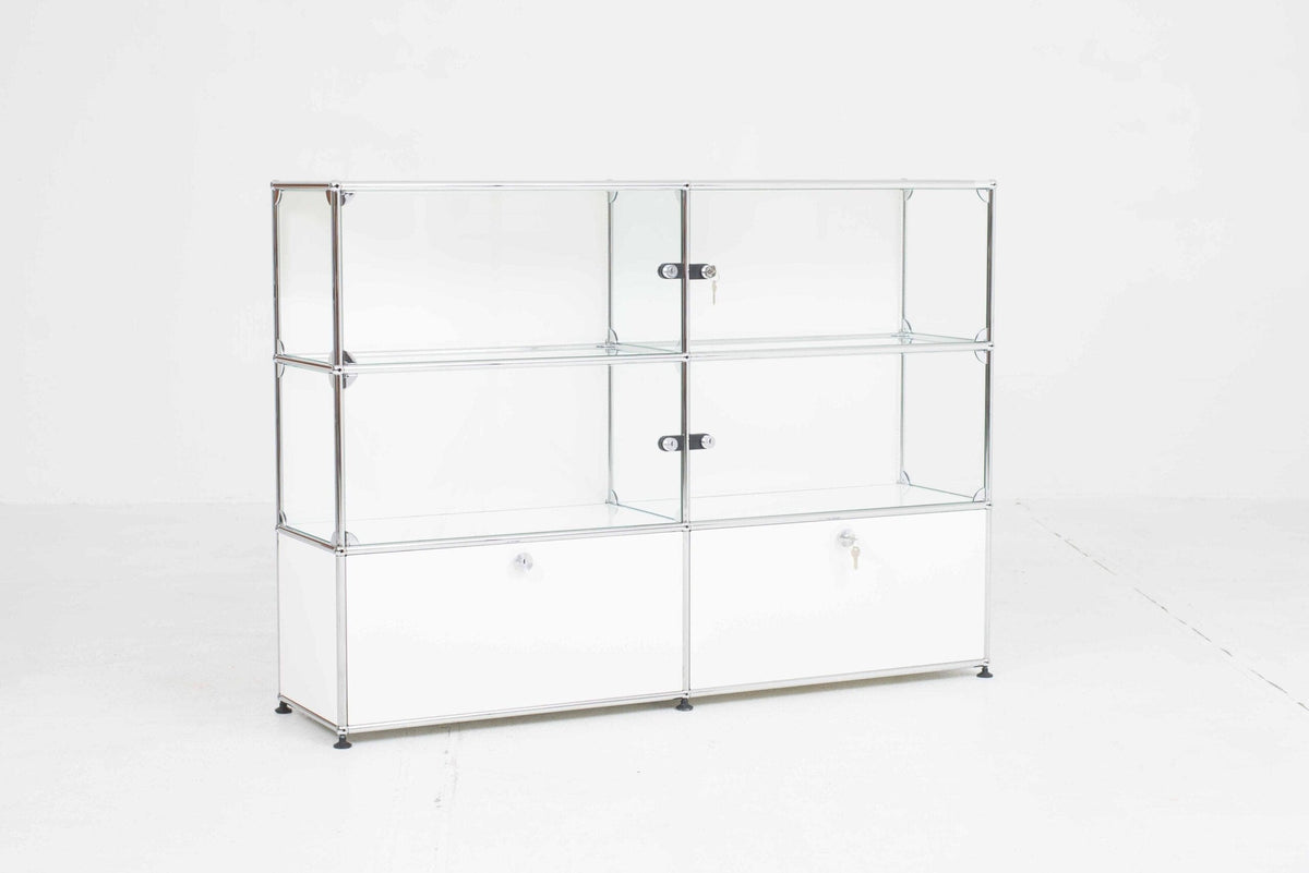 Commode à tiroirs USM par USM en verre blanc Mid Century Modern