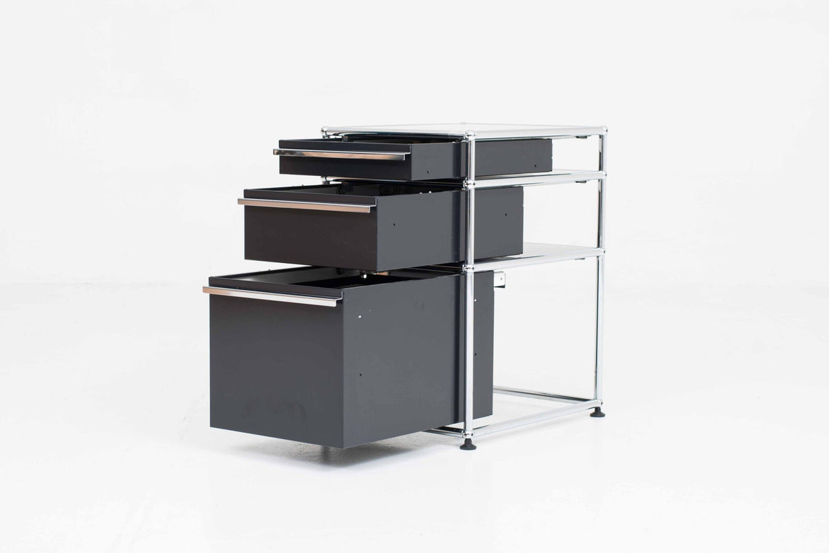 Vintage Rollcontainer von USM in Graphitschwarz