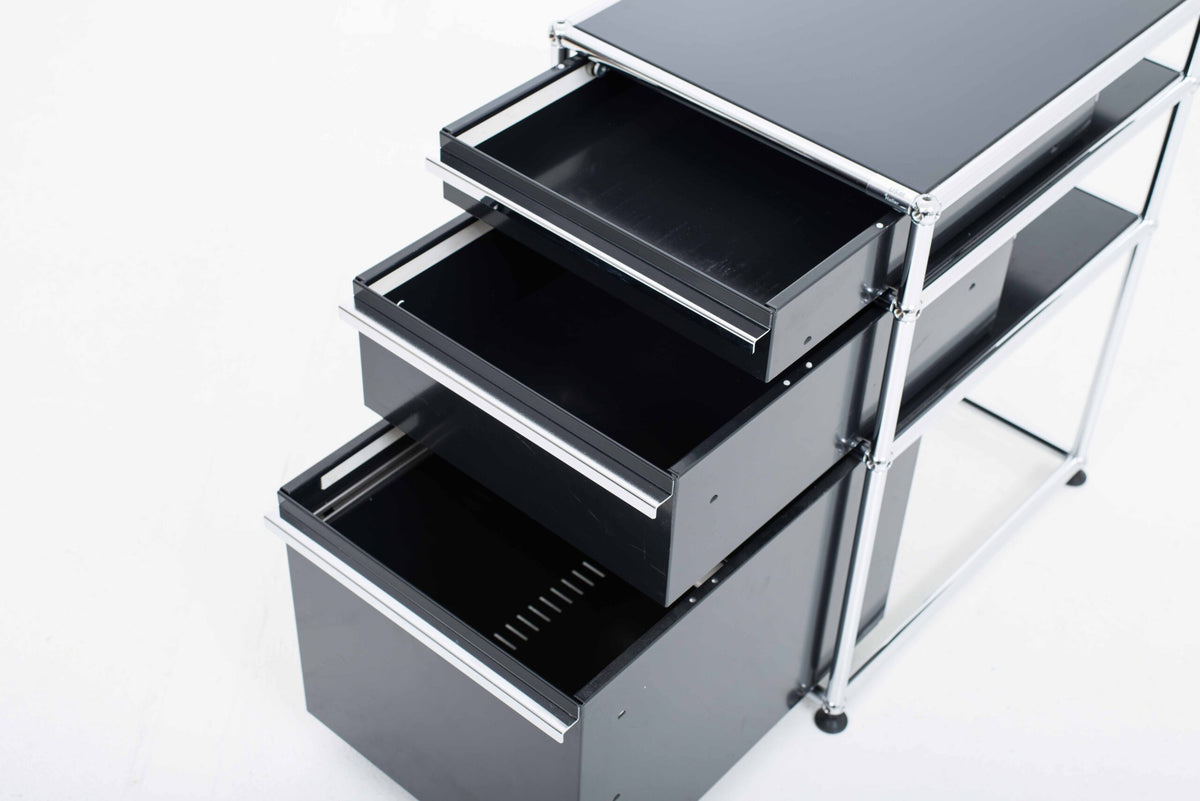 Vintage Rollcontainer von USM in Graphitschwarz