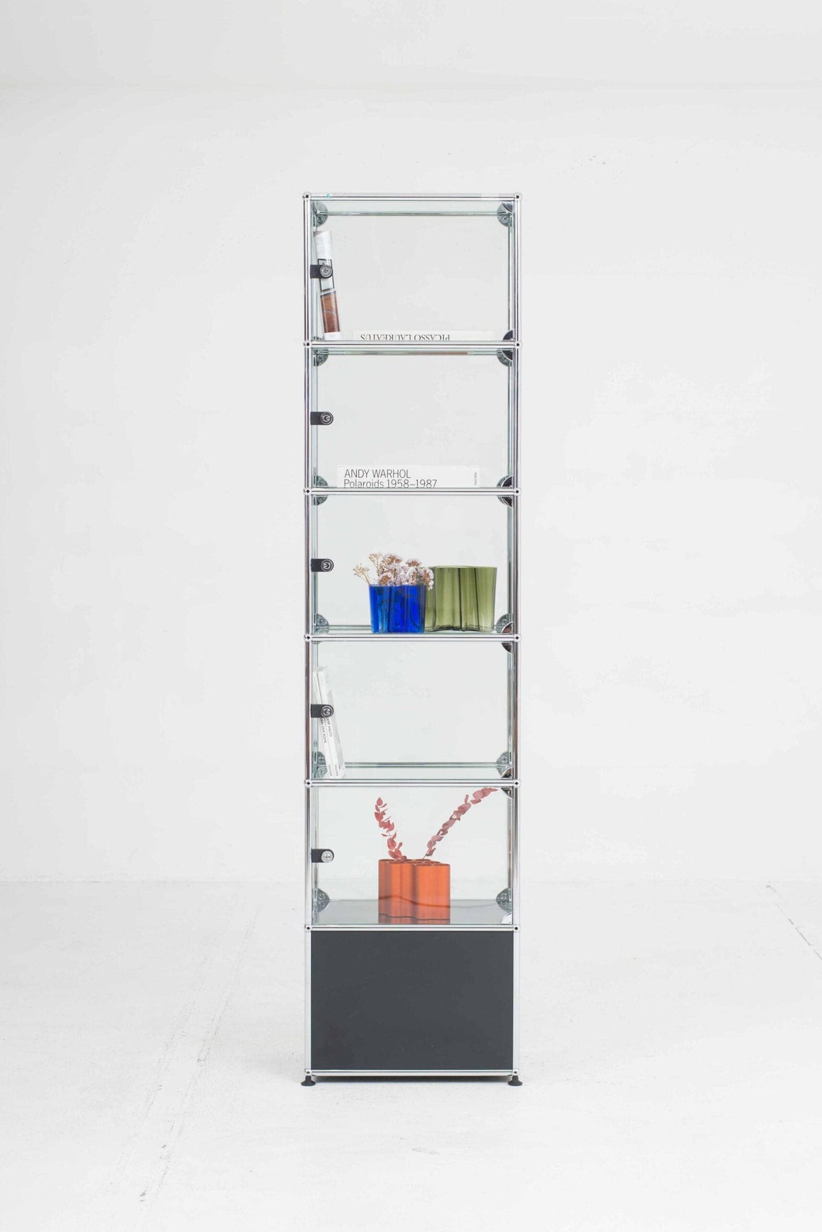 Vintage USM Regal mit Glasvitrine anthrazitgrau
