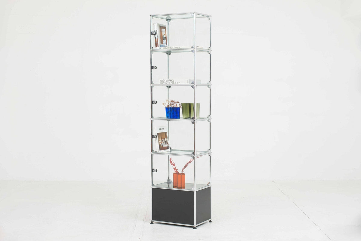 Vintage USM Regal mit Glasvitrine anthrazitgrau