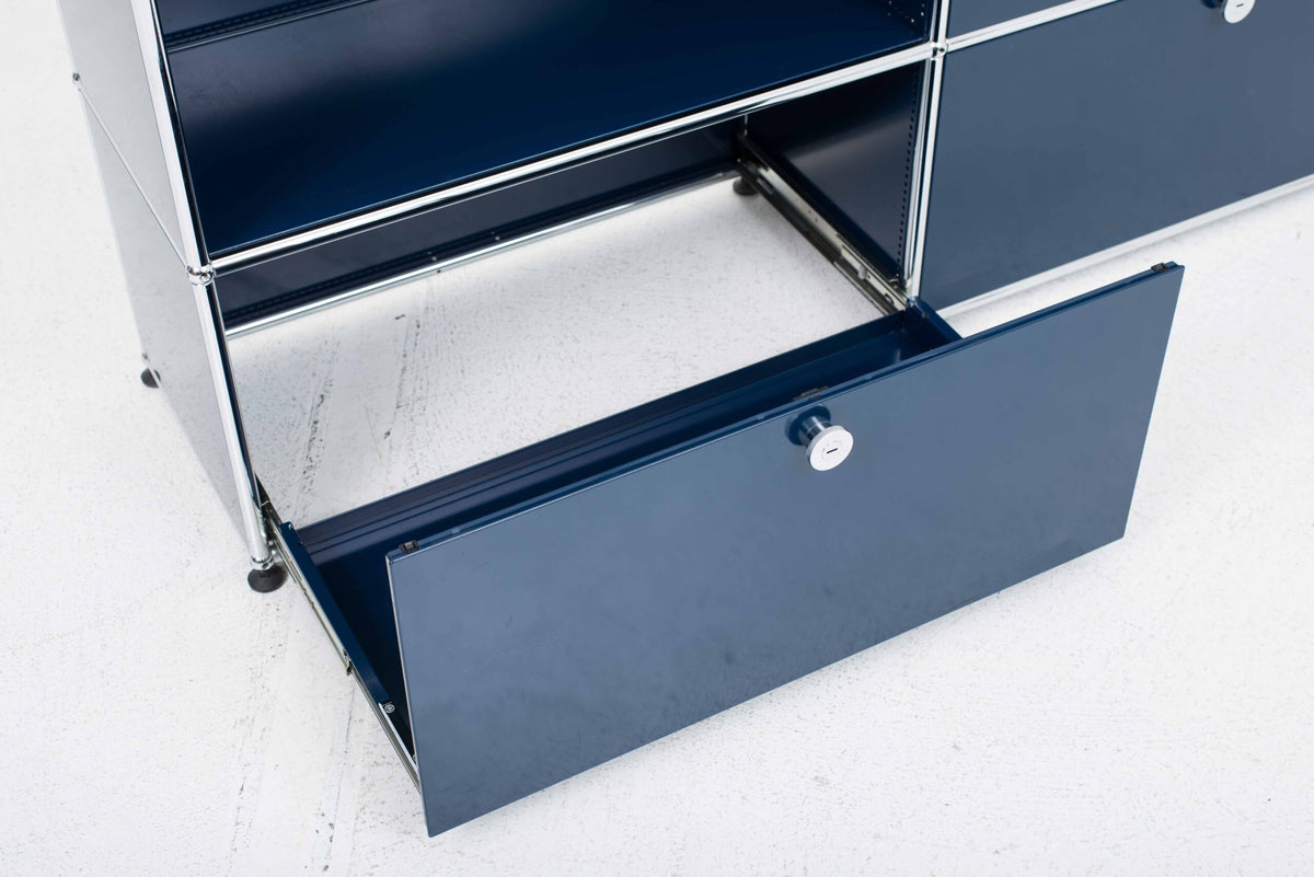 Vintage Sideboard USM Haller von Fritz Haller und Paul Schärer in Stahlblau