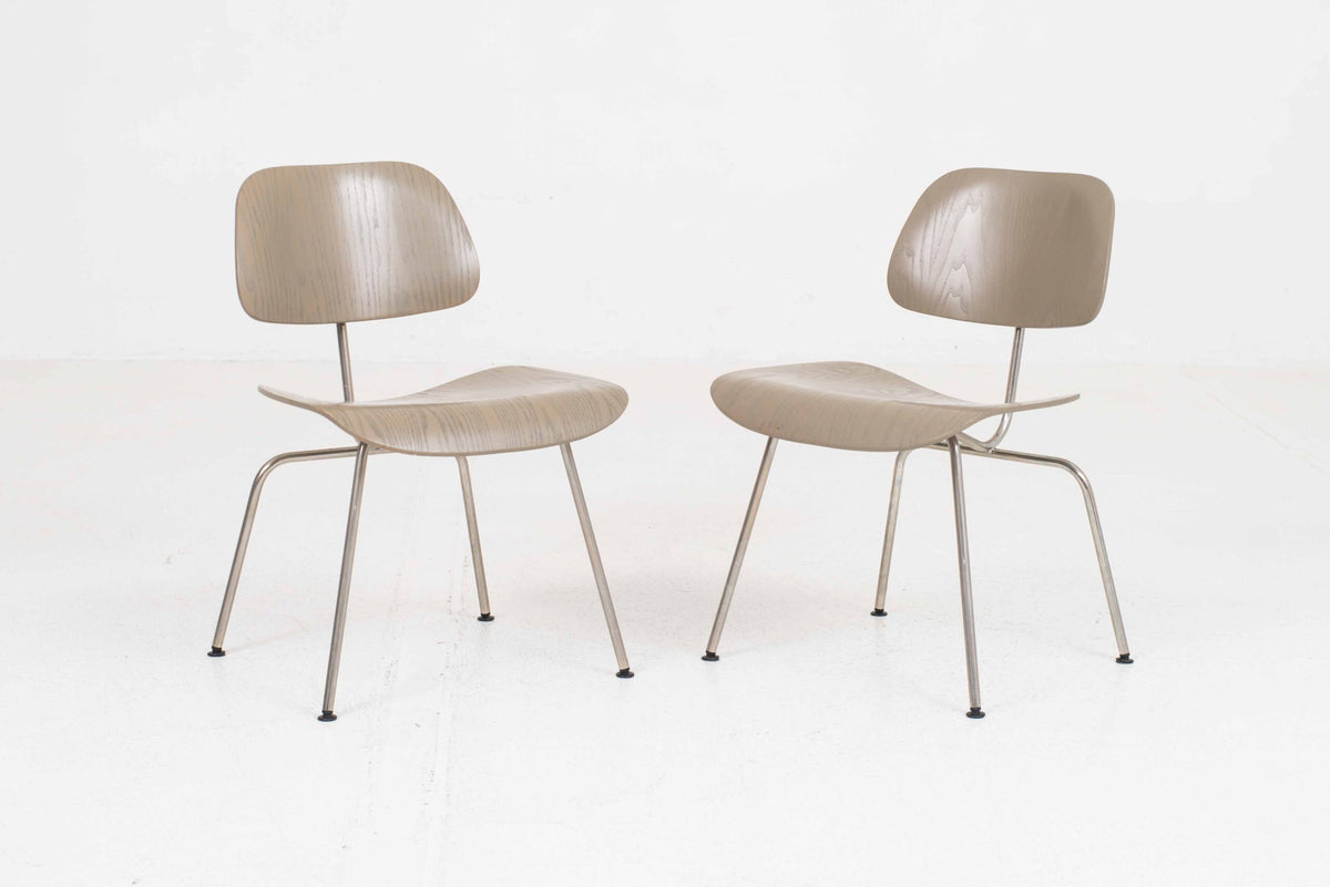 Vintage Stuhl DCM von Charles und Ray Eames für Vitra in Graubeige
