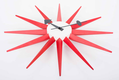 Vintage Wanduhr Sunburst Clock von George Nelson für Vitra in Rot