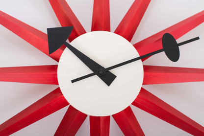 Vintage Wanduhr Sunburst Clock von George Nelson für Vitra in Rot