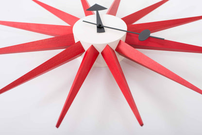 Vintage Wanduhr Sunburst Clock von George Nelson für Vitra in Rot