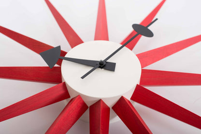 Vintage Wanduhr Sunburst Clock von George Nelson für Vitra in Rot