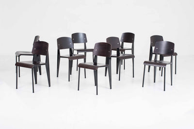 Stuhl Standard von Jean Prouvé für Vitra in dunkler Eiche und Schwarz