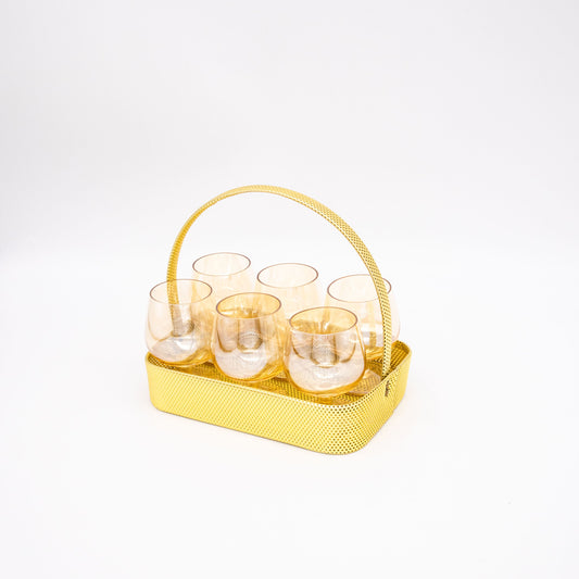 Vintage Schnapsglas Set in Korbhalterung