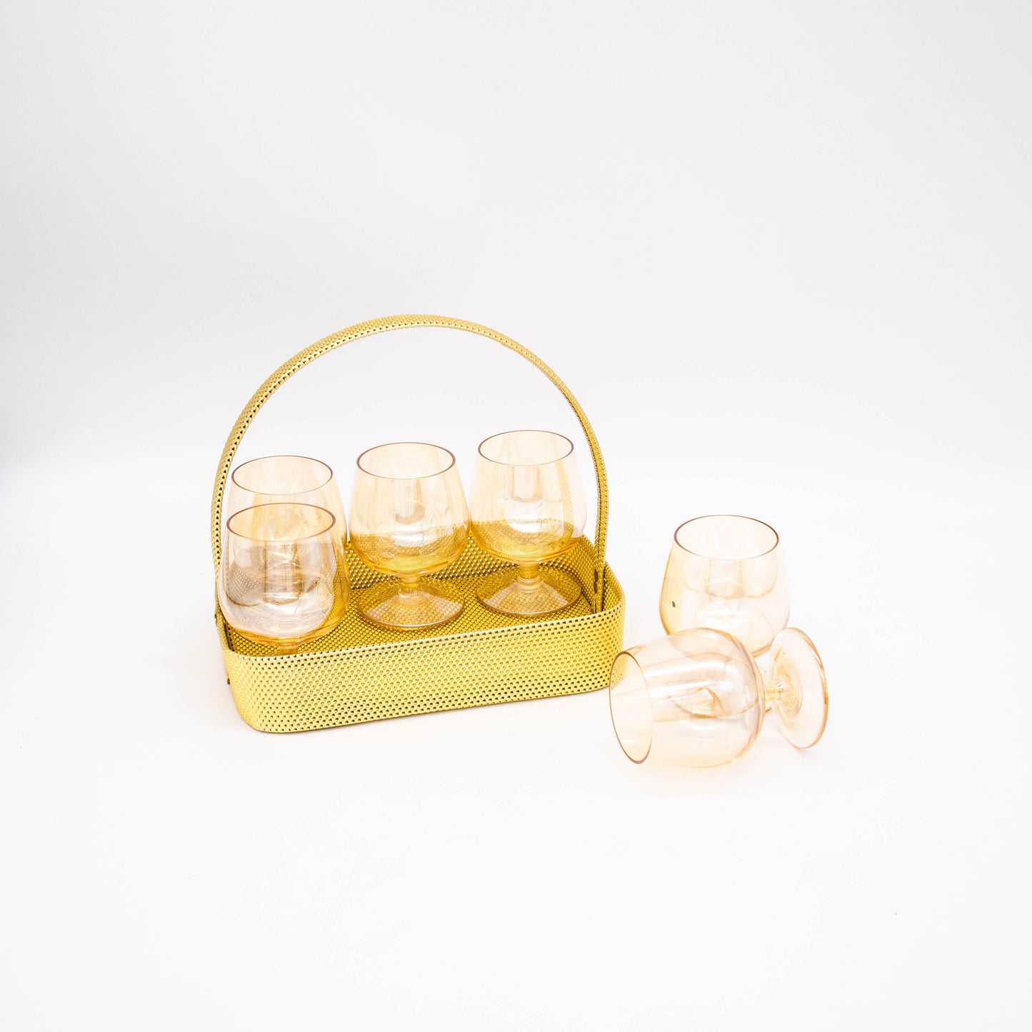 Vintage Schnapsglas Set in Korbhalterung