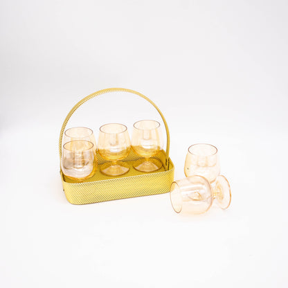 Vintage Schnapsglas Set in Korbhalterung