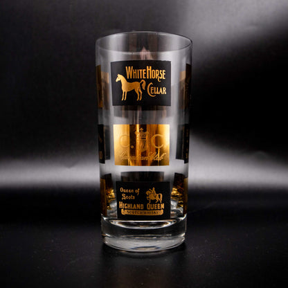 Vintage Longdrinkglas Set von 6 mit Schwarz Gold Spirituosen Dekor