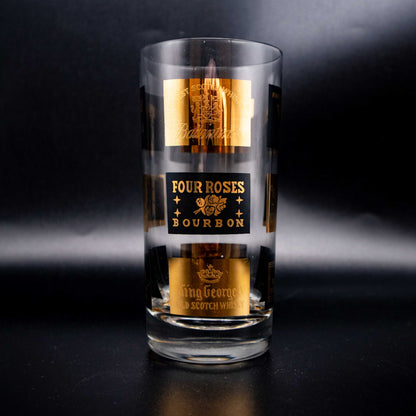 Vintage Longdrinkglas Set von 6 mit Schwarz Gold Spirituosen Dekor