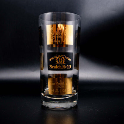 Vintage Longdrinkglas Set von 6 mit Schwarz Gold Spirituosen Dekor