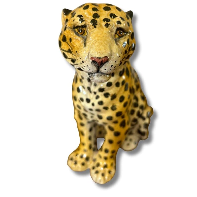 Vintage Terracotta Baby-Leopard handbemalt aus Italien 1970er