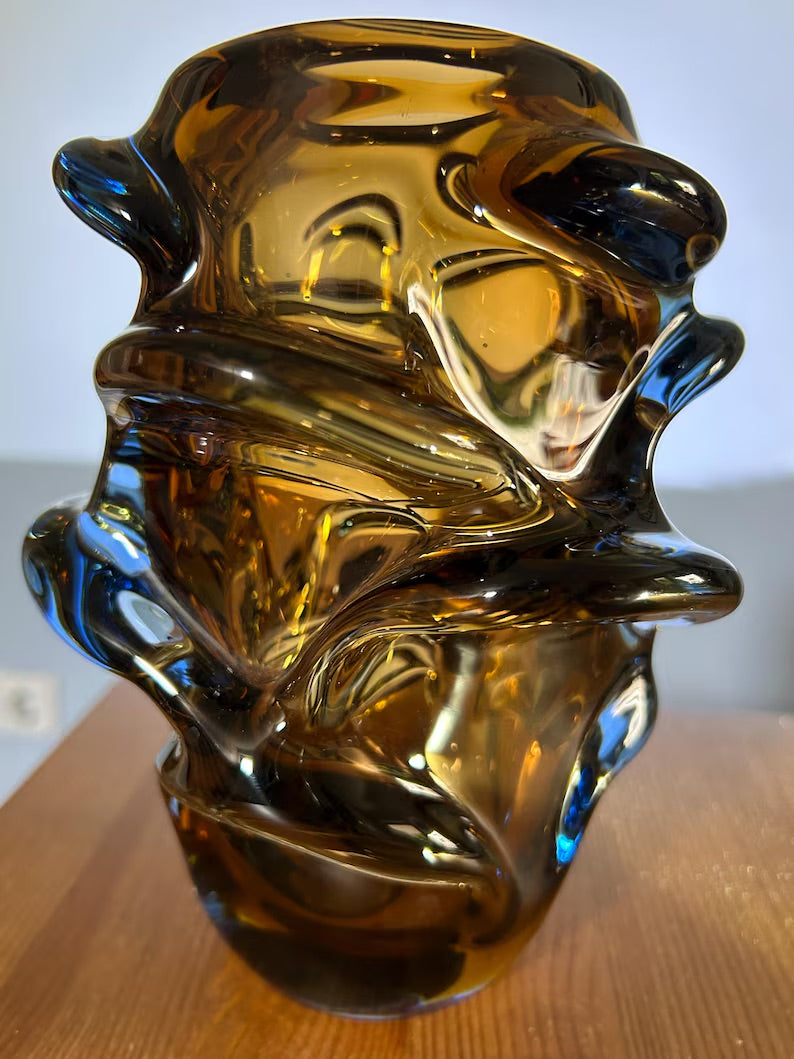 Vintage vase “Propeller” by Jan Kotík Bohemian brown glass Mid-Century design classic