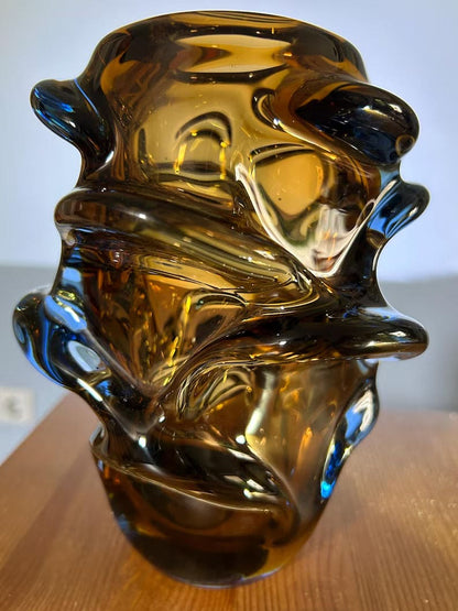 Vintage vase “Propeller” by Jan Kotík Bohemian brown glass Mid-Century design classic