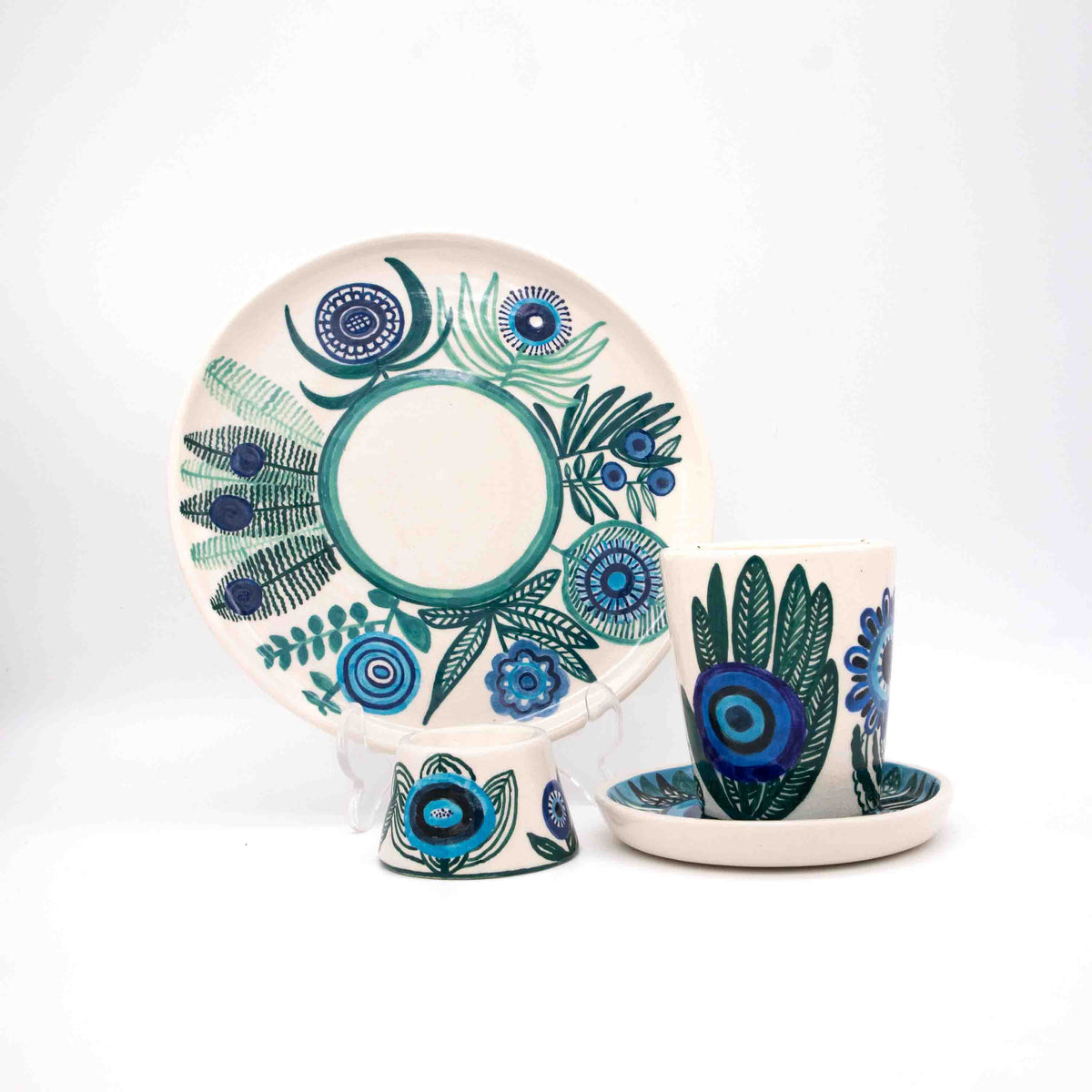 Vintage Frühstücksset Keramik floral Set von 4