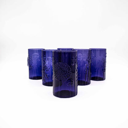 Vintage 6er Set Gläser Flora von Oiva Toikka für Nuutajärvi, hintereinander stehend